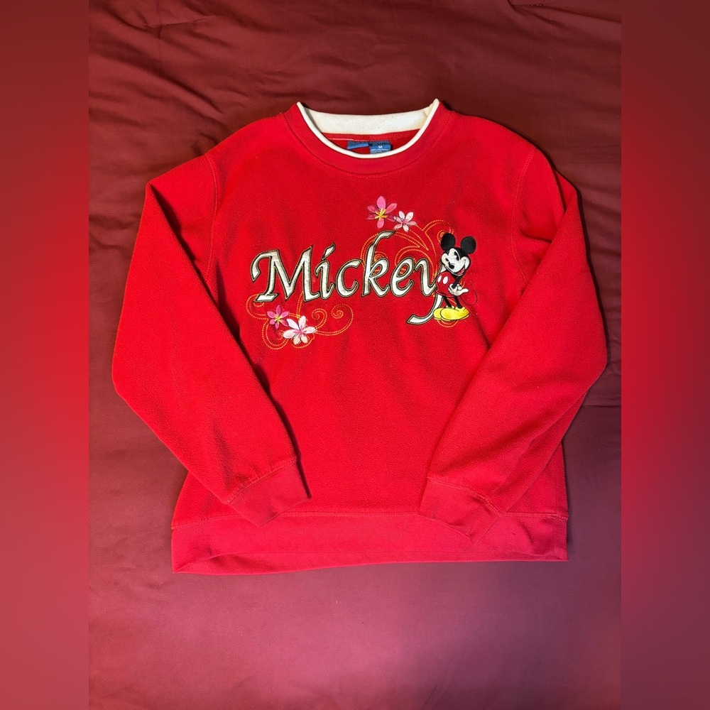 Disney y2k Mickey Mouse red sweatshirt with flowers